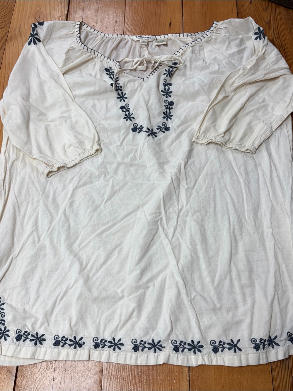 Tantrums Cream Tunic Top with Navy Floral Embroidery